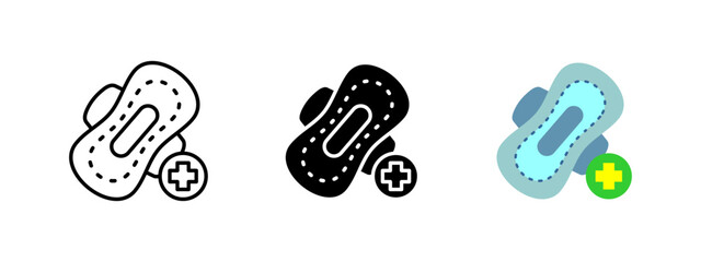 Women pad icon. Sanitary pad symbol. Menstrual hygiene and protection sign. Feminine health and personal care vector illustration. Absorbent and disposable period product for lady comfort and safety.