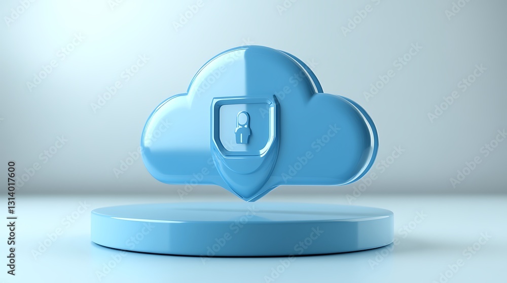 Poster blue cloud storage icon with lock symbol representing data security and privacy in digital technolog
