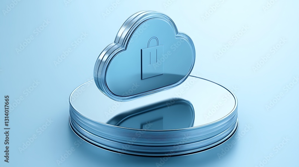 Aufkleber blue cloud storage symbol with padlock on reflective surface representing digital security and data 