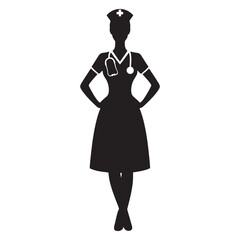 Fototapeta premium Supportive Nurse silhouette, standing by patients' sides - Nurse illustration - Minimalist Nurse vector - Healthcare silhouette 