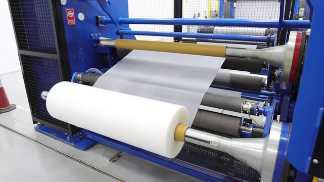 Plastic EVA film roll rewinding at machine with high speed