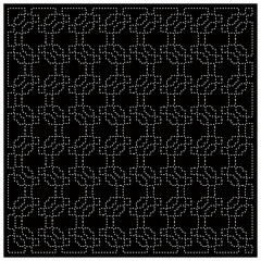 Black background with figures from dots. Black and white pattern for web page, textures, card, poster, fabric, textile. Repeating design.