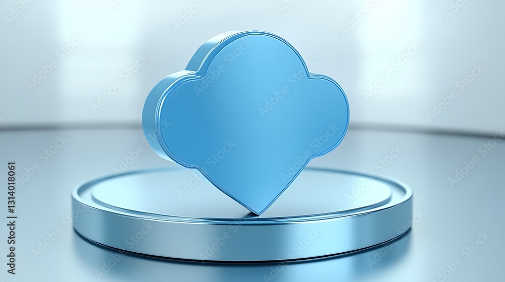 Aufkleber blue cloud symbol on round base with soft lighting in modern design style for digital storage concep