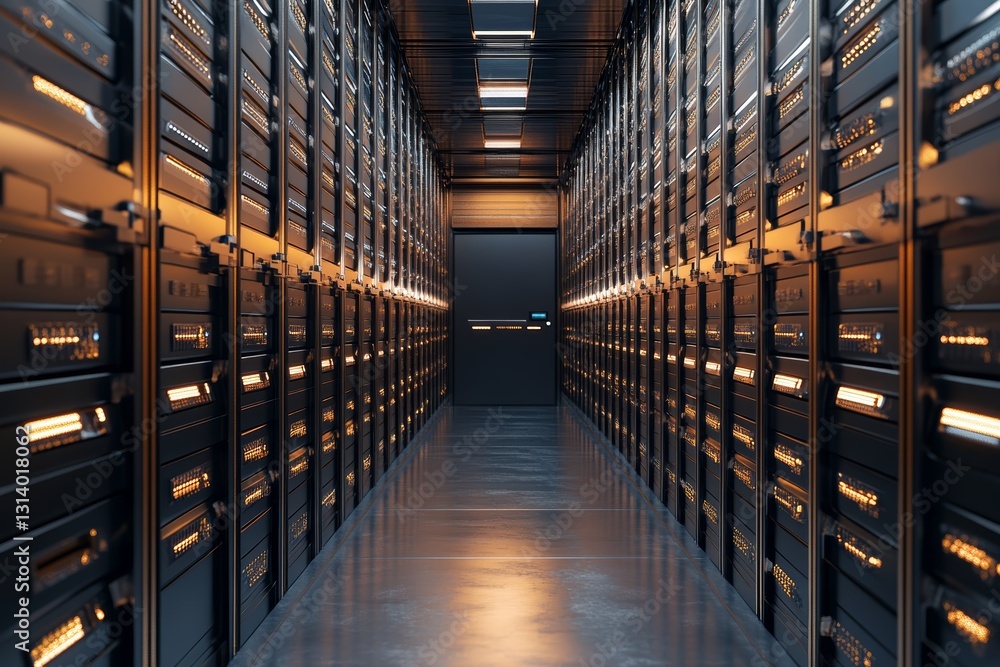 Aufkleber futuristic data center with rows of server racks and bright lights
