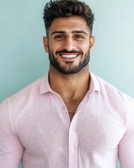 Fototapeta premium Handsome Middle Eastern man in pastel rose shirt