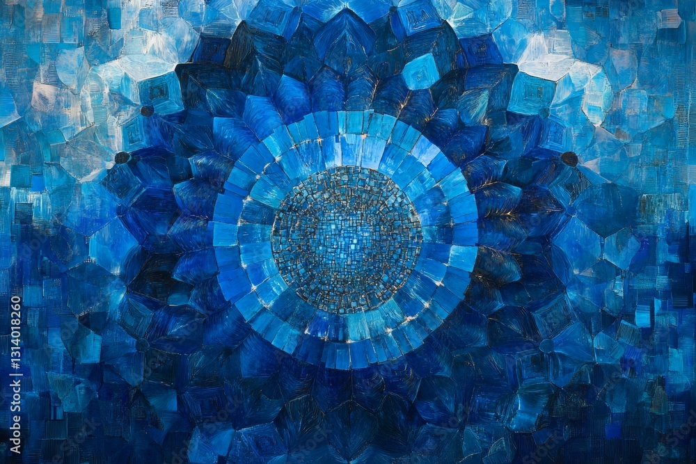 Poster this captivating blue abstract artwork features intricate geometric shapes and a mesmerizing circula