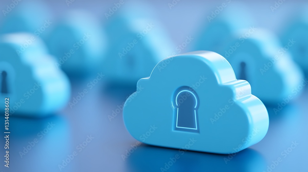 Poster blue cloud with keyhole symbolizing digital security and privacy in technology and online data prote