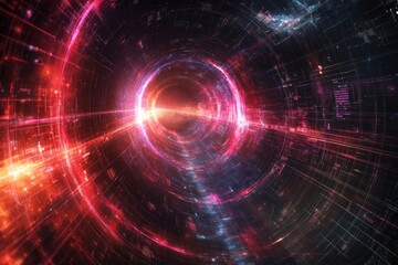 Fototapeta premium Abstract Digital Tunnel: A Journey Through Cyberspace's Glowing Core