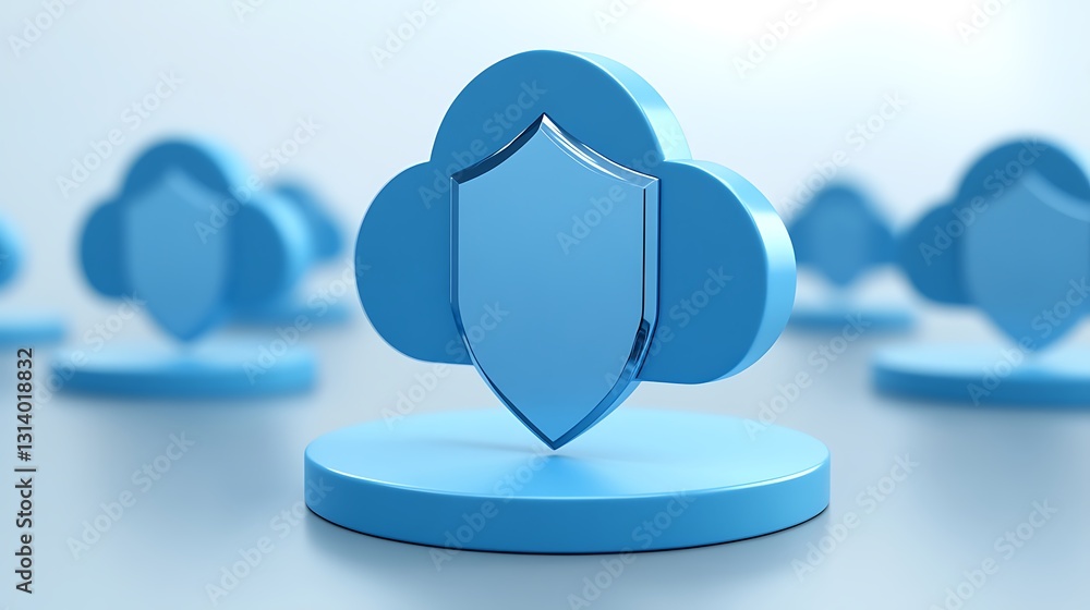 Poster blue cloud with shield icon representing data security and protection in digital environment