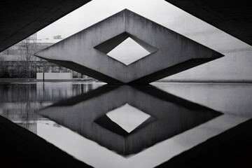 Obraz premium Concrete sculpture reflecting in water under bridge