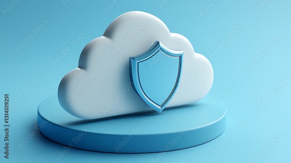 Poster blue cloud with shield symbolizing data protection and cybersecurity concepts for technology illustr