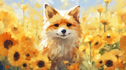 A Fox in a Field of Yellow Flowers
