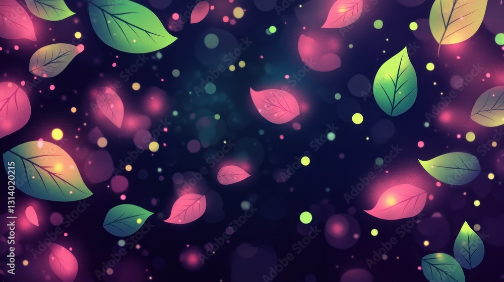 Poster colorful abstract image of falling leaves with bokeh sparkles