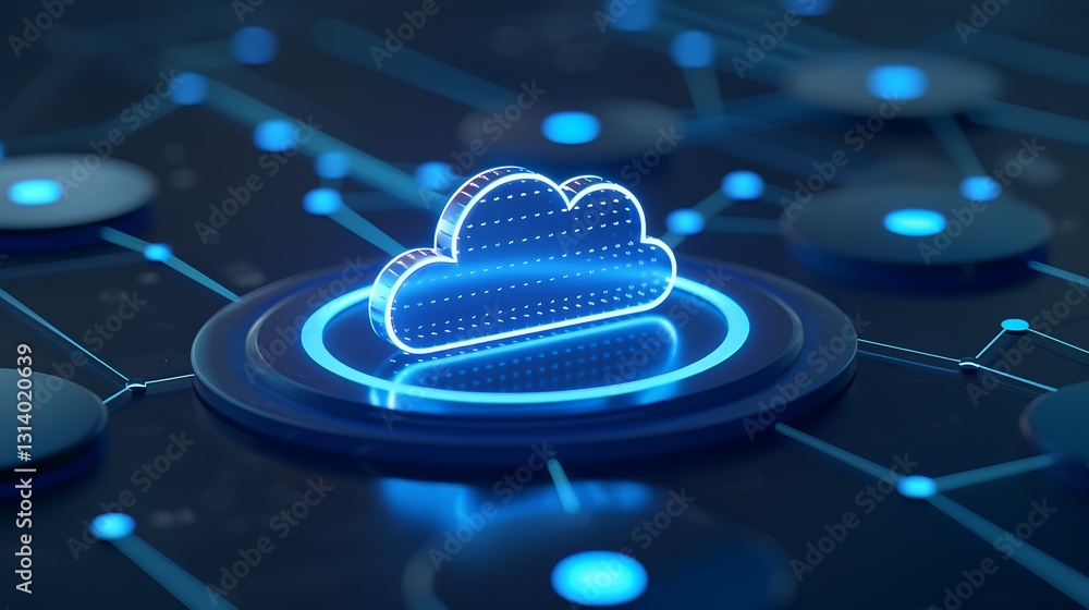 Poster bright cloud icon with digital connections representing data storage in a modern network environment