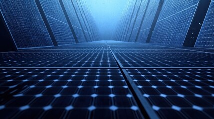 Naklejka premium Futuristic Perspective of a Grid Underwater with Light Reflections