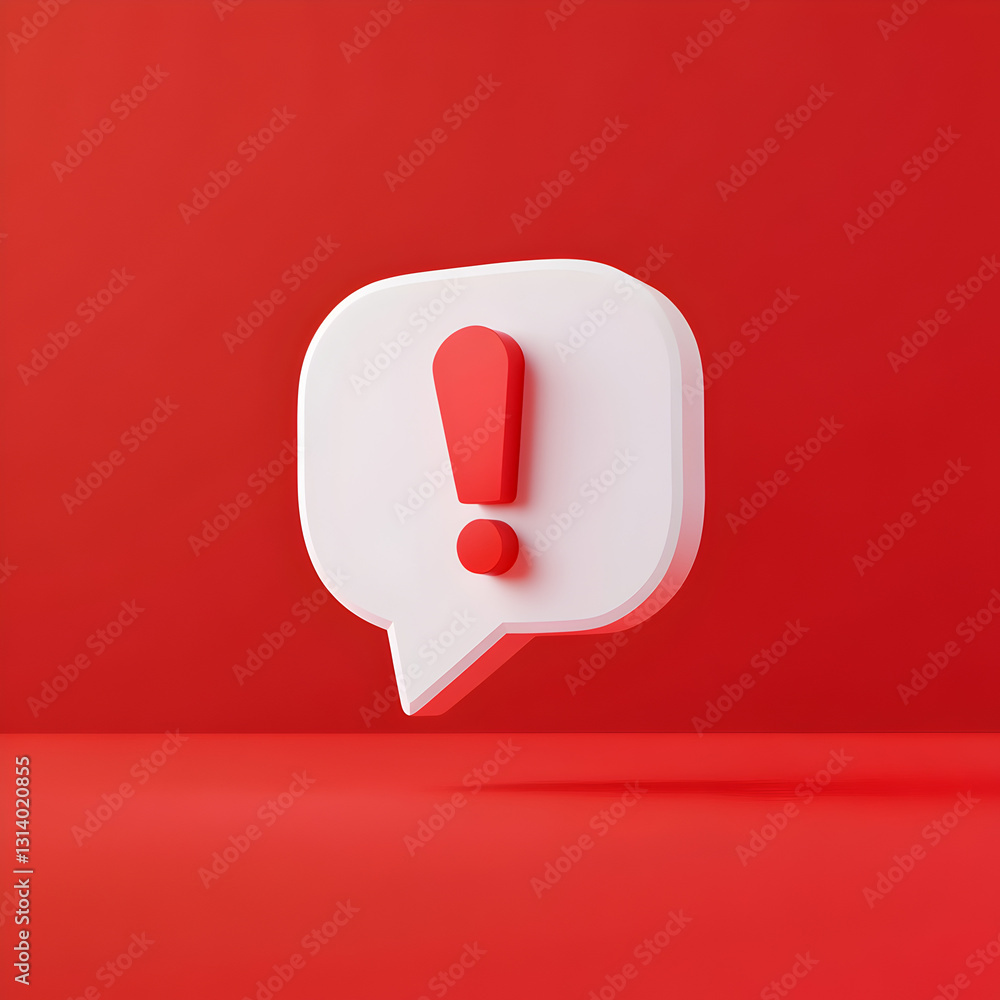 Poster alert notification 3d concept with exclamation point icon in a minimalist speech bubble on a strikin