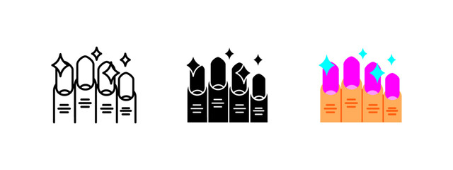 Manicure icon. Stylized nails with glossy polish and sparkles, representing beauty, nail care and salon treatments. Vector illustration for fashion, hygiene and cosmetic spa services.