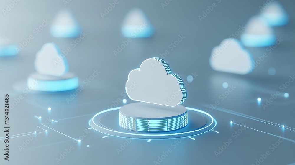 Aufkleber cloud computing concept with abstract cloud icons and digital connections for modern technology solu