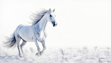 雪原を走る白馬,Generative AI,AI画像