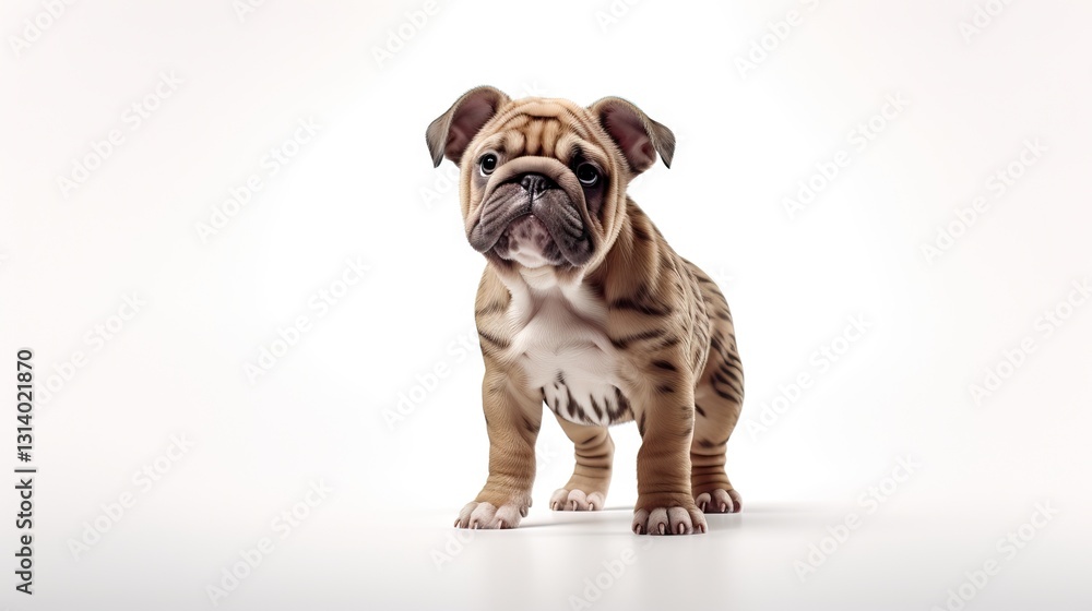 Poster a realistic image of a bulldog puppy with distinctive features