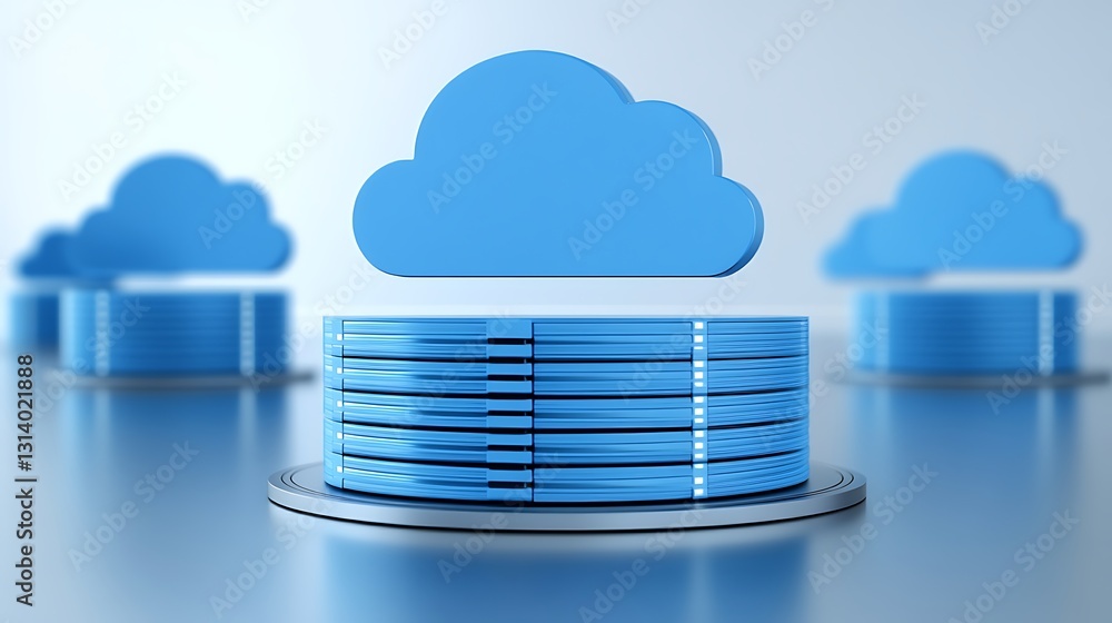 Poster cloud computing concept with blue servers and data storage visualization on digital background