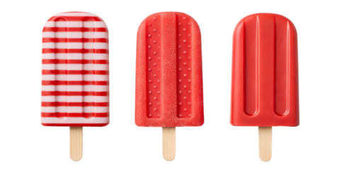 Red Popsicle Ice Cream on White in Three Different Styles for Delicious and Colorful Dessert Photography, Cut Out