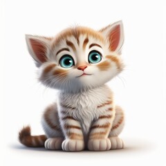 A Realistic 3D Rendering of a Cute Kitten with Large Blue Eyes