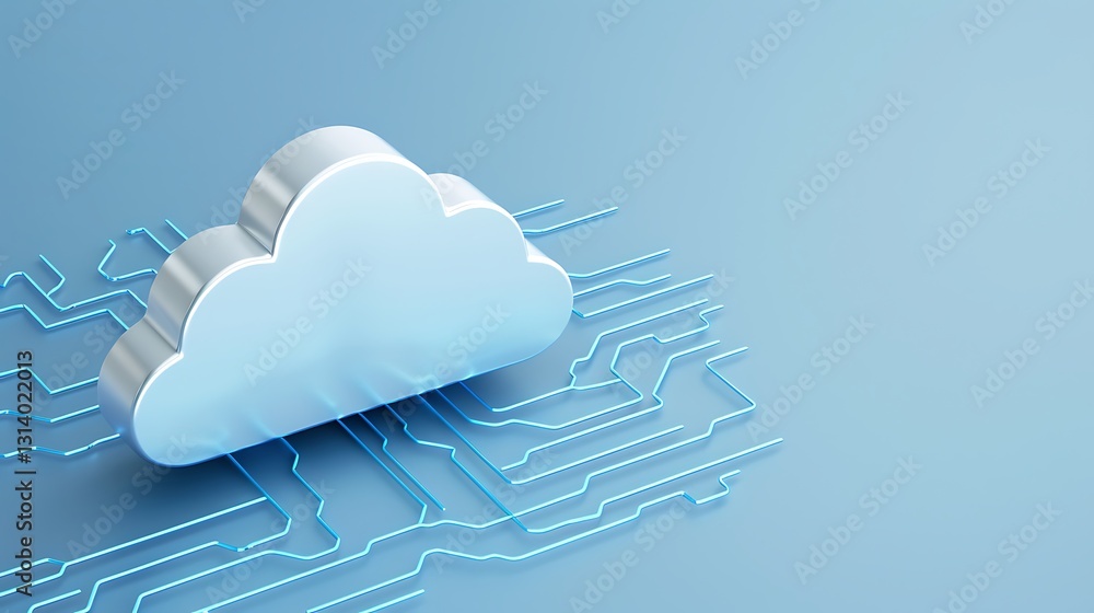 Poster cloud computing concept with circuit board design on a blue background for technology and innovation