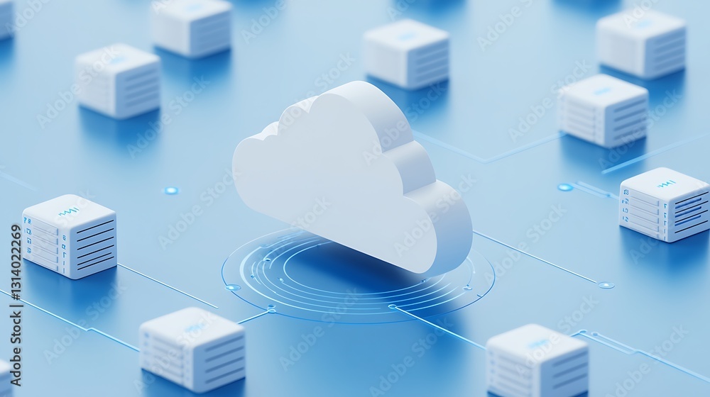 Aufkleber cloud computing concept with data servers and networks for digital transformation and modern technol