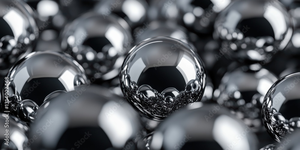 Aufkleber intricately reflective liquid metal spheres creating a mesmerizing surface effect generative ai