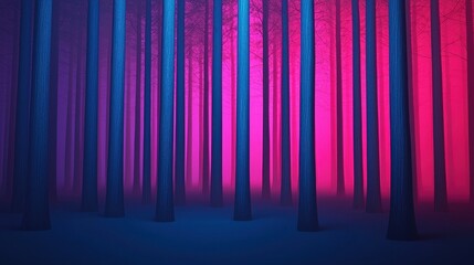 Enigmatic Forest with Striking Pink and Blue Light Effects