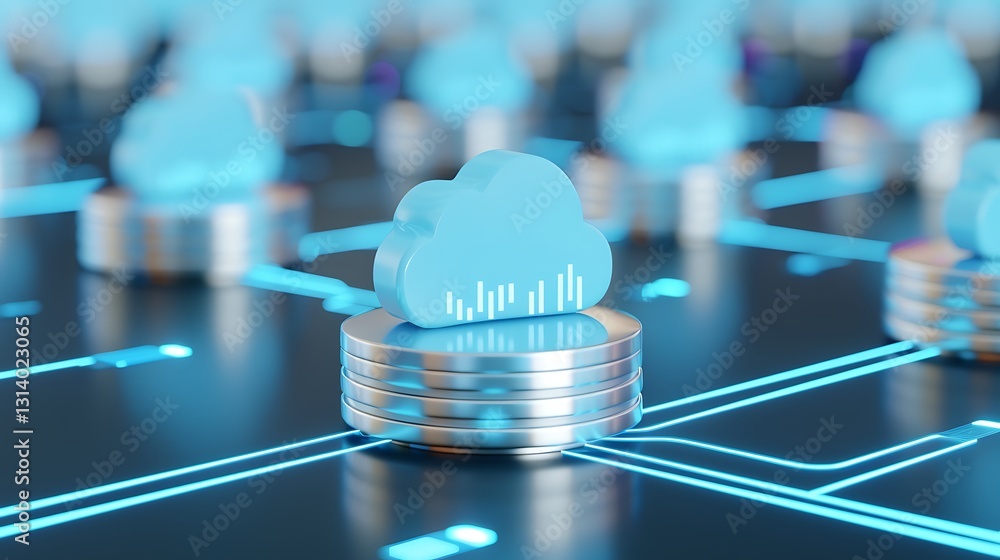 Poster cloud computing concept with digital currency and networks representing modern financial technologie