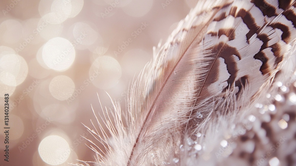 Poster close-up of a delicate feather with bokeh background.