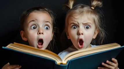 Two Little Girls Amazed by a Storybook