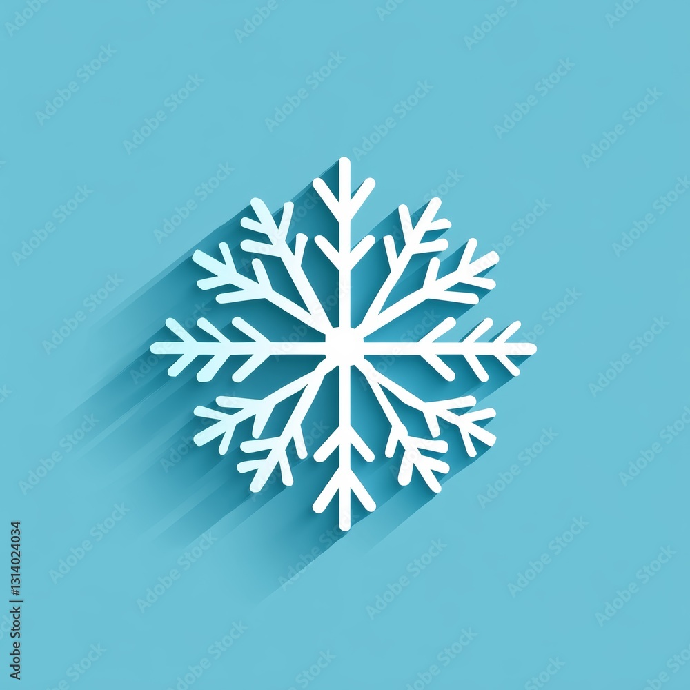 Poster snowflake is drawn on a blue background. the snowflake is white and has a sharp point at the top