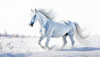 雪原を走る白馬,Generative AI,AI画像