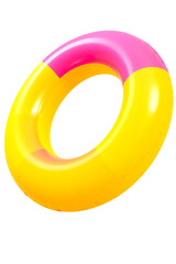 Realistic inflatable swim ring with pink and yellow color combination for summer beach and pool fun. Floating water safety tube. Isolated on transparent background. Generative Ai.
