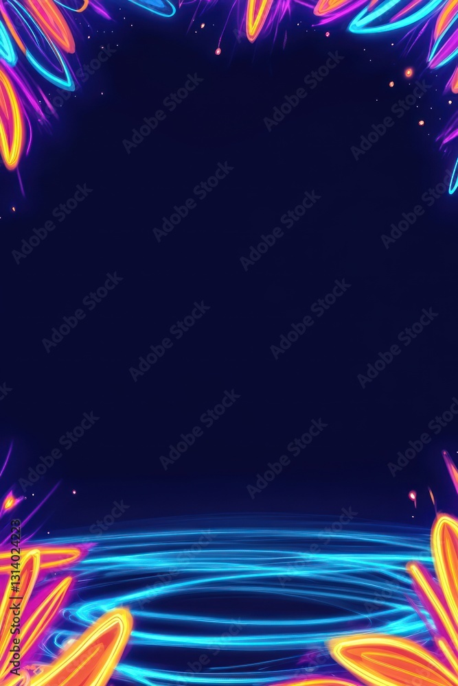 Aufkleber glowing light trails frame dark space. abstract digital design with vibrant colors and geometric pat