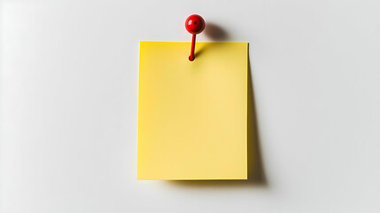 Blank Yellow Sticky Note With Red Pin On White Background Simple Minimalist Reminder For Important Information