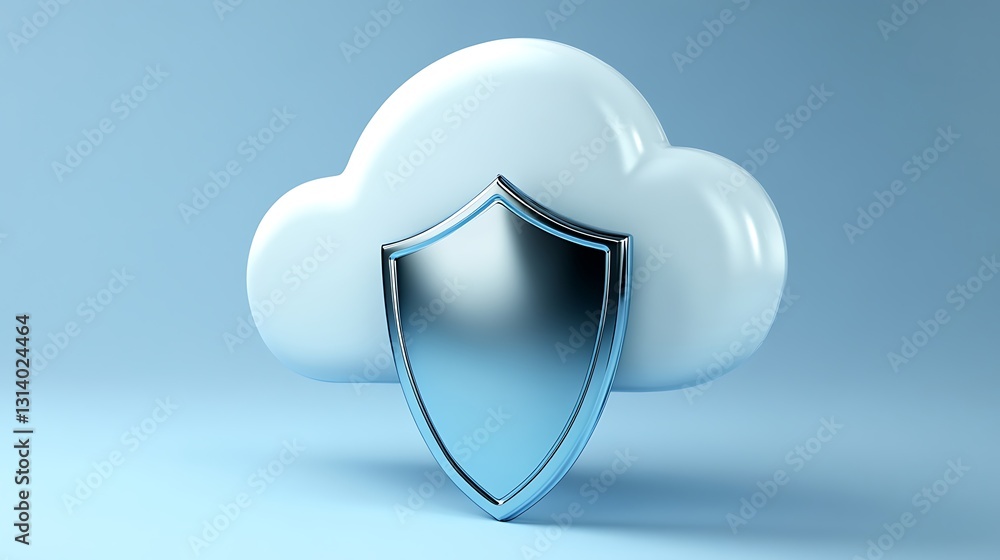 Aufkleber cloud computing security concept with blue shield in front of white cloud on light blue background