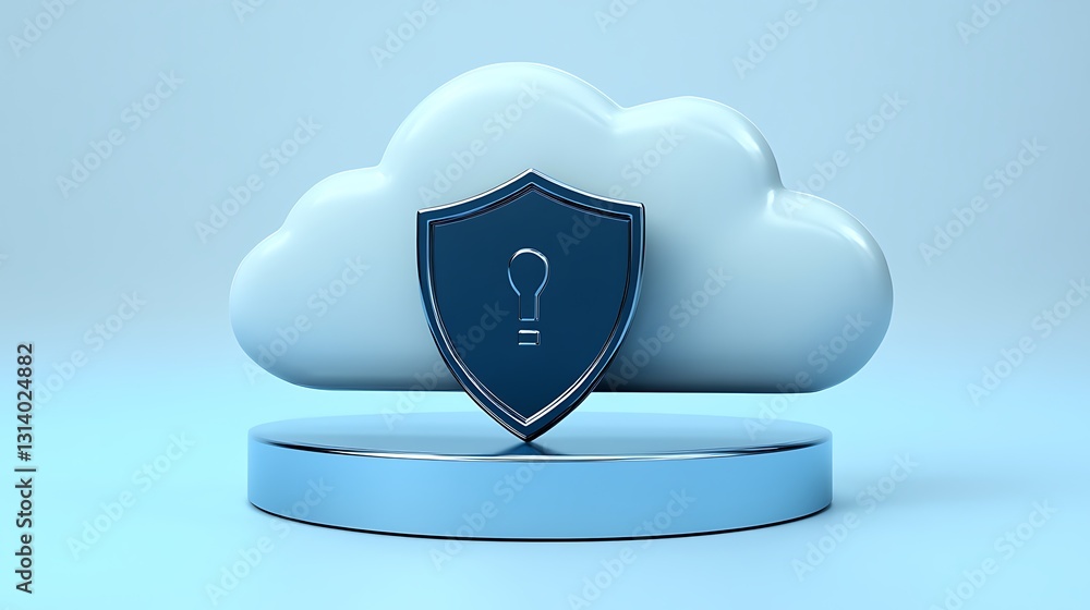 Poster cloud computing security concept with shield and light bulb icon on soft blue background
