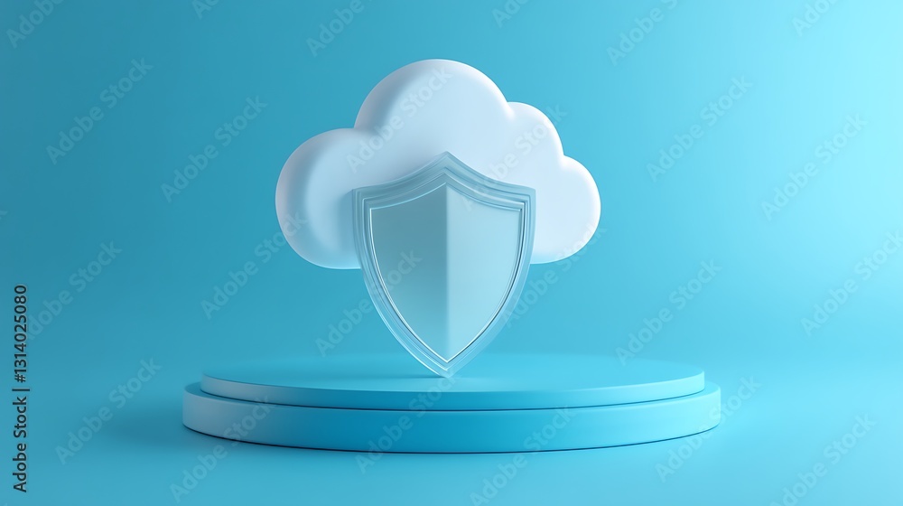 Poster cloud computing security concept with shield in modern design on a blue background