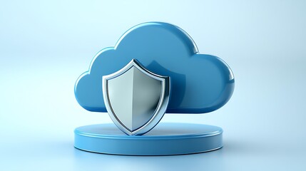 Cloud Computing Security Concept with Shield Protection for Data Privacy and Safety on Blue Background