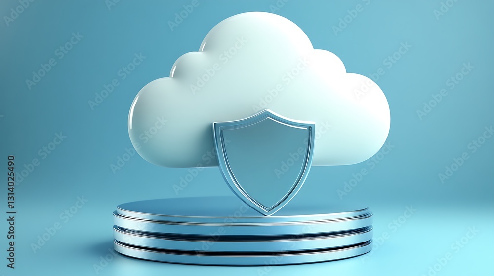 Poster cloud computing security concept with shield symbol on minimalist background for digital protection 