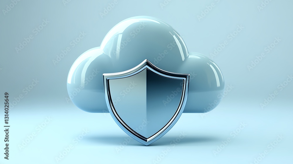 Poster cloud computing security concept with shield symbolizing protection and safety in digital environmen