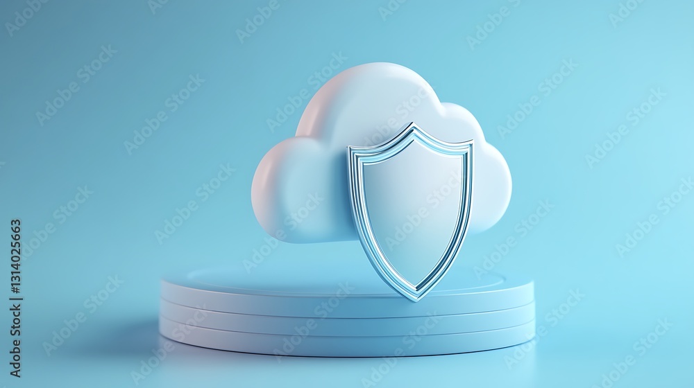 Poster cloud computing security concept with shield, digital protection symbol for online safety and data s
