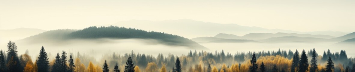 Obraz premium Autumnal Landscape of Misty Mountains and Forests