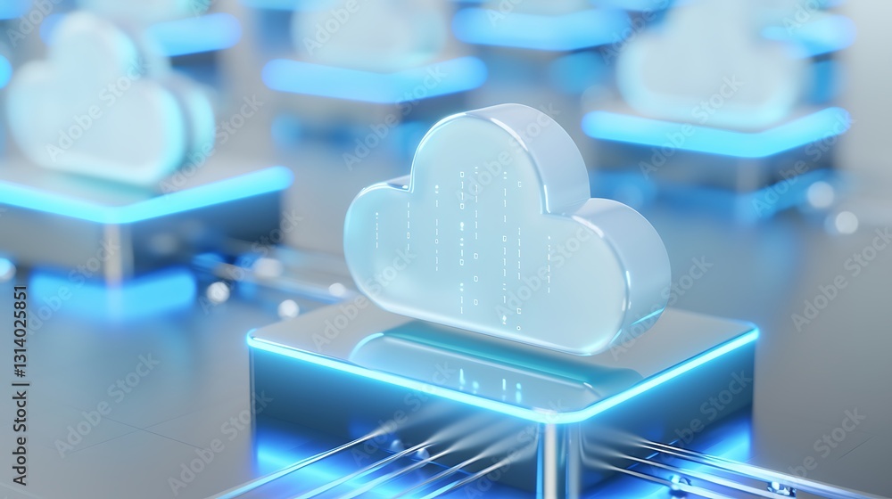 Poster cloud computing symbol with digital data flowing in a futuristic environment