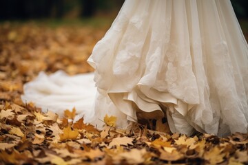 Autumnal Wedding Dress in a Bed of Fallen Leaves