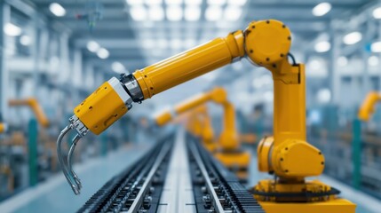 Fototapeta premium Industrial Robotic Arm in Modern Manufacturing Facility
